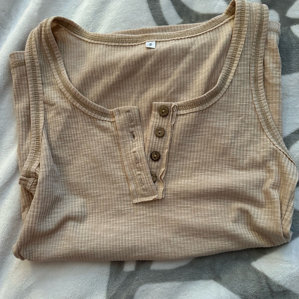 Beige Sleeveless Ribbed Top